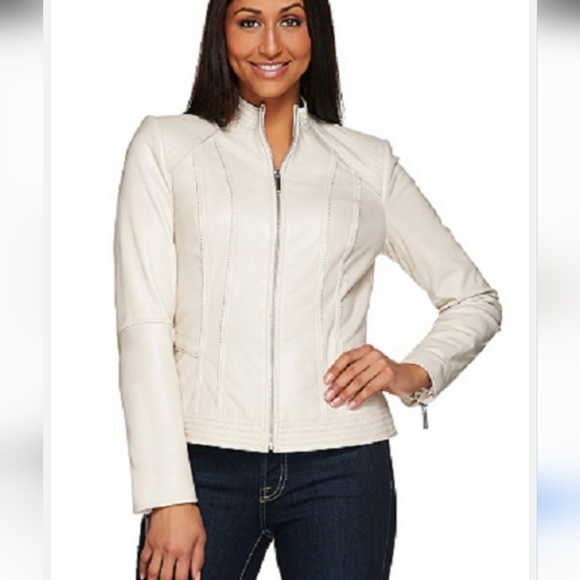 J. Jill Women's Light Cream Leather Jacket - Picture 6 of 11